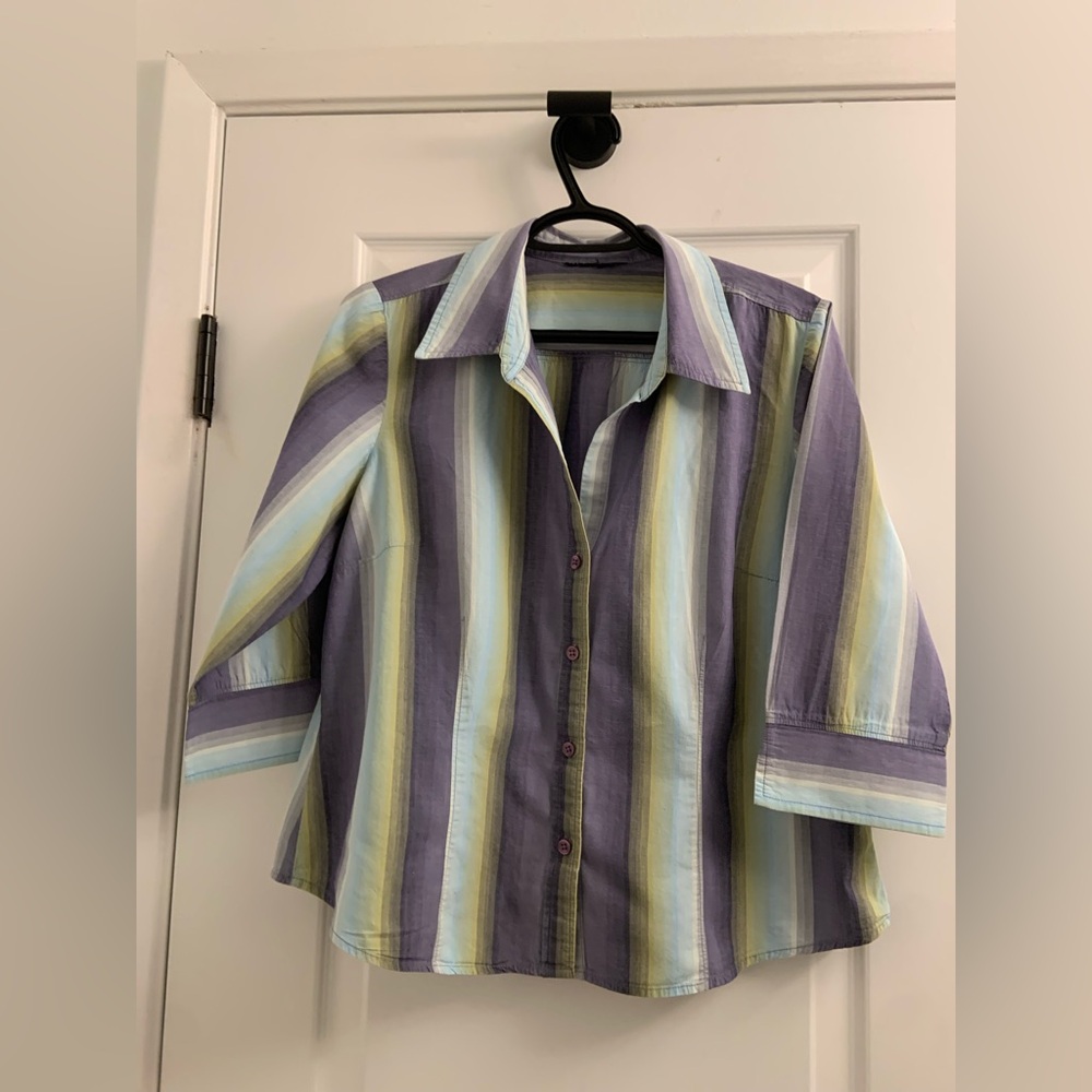 Striped Button Down Shirt - Purple, Green, Blue